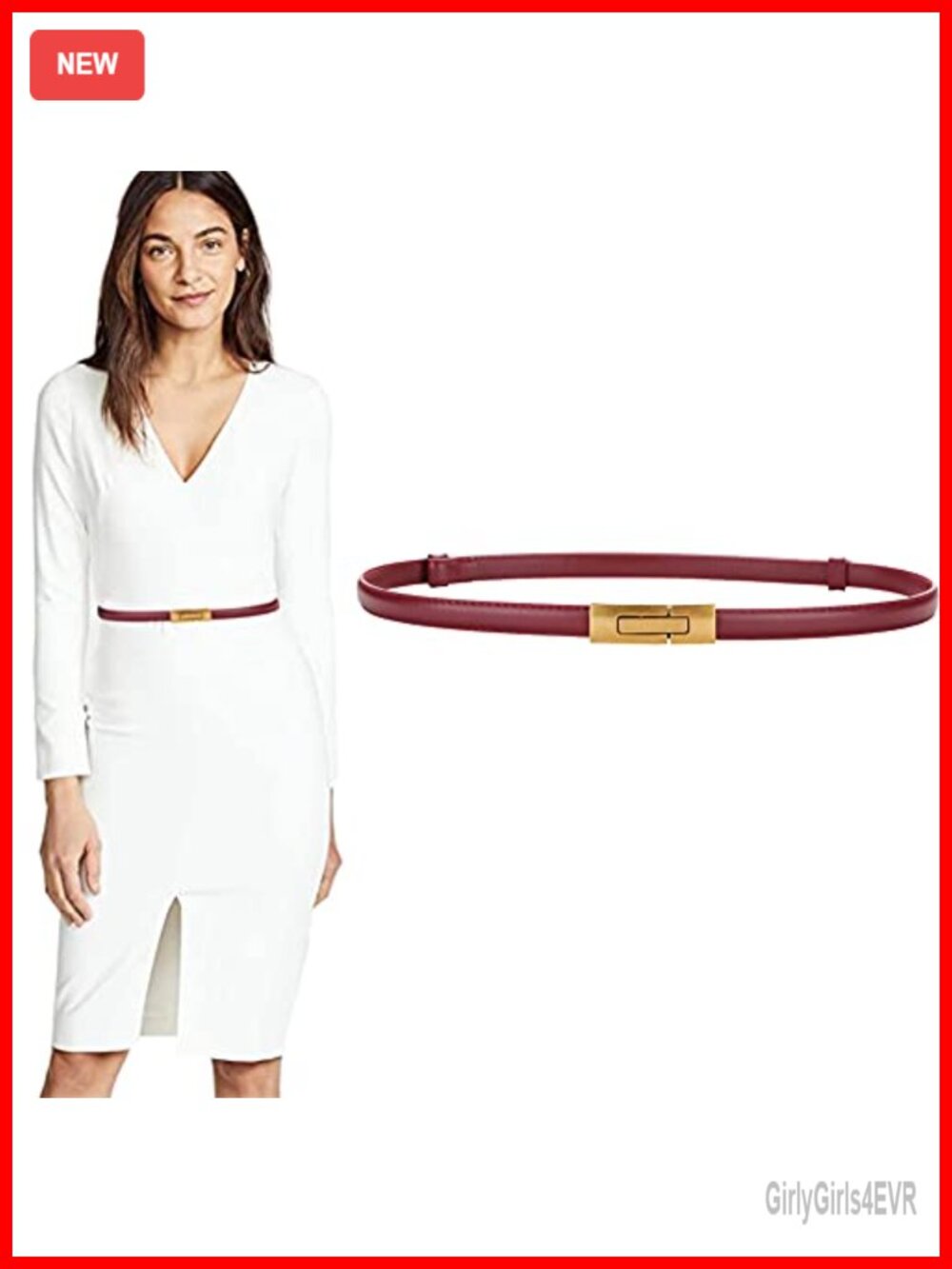 Genuine Leather Skinny Belt Adjustable Thin Waist Dress Belt Gold Buckle